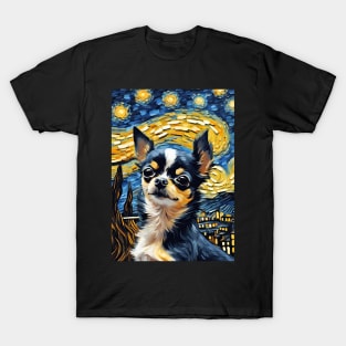 Chihuahua Dog Breed Painting in a Van Gogh Starry Night Art Style T-Shirt